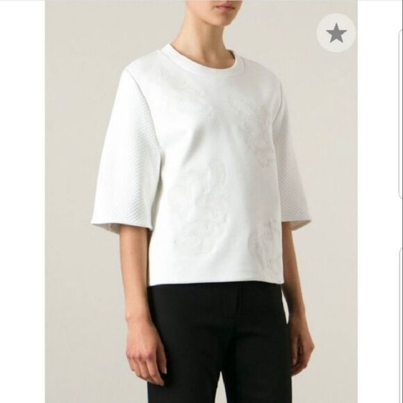 3.1 Phillip Lim Fern Embroidered Boxy Crewneck Short Sleeve Top Light Coral Sz 2 - Picture 8 of 9
